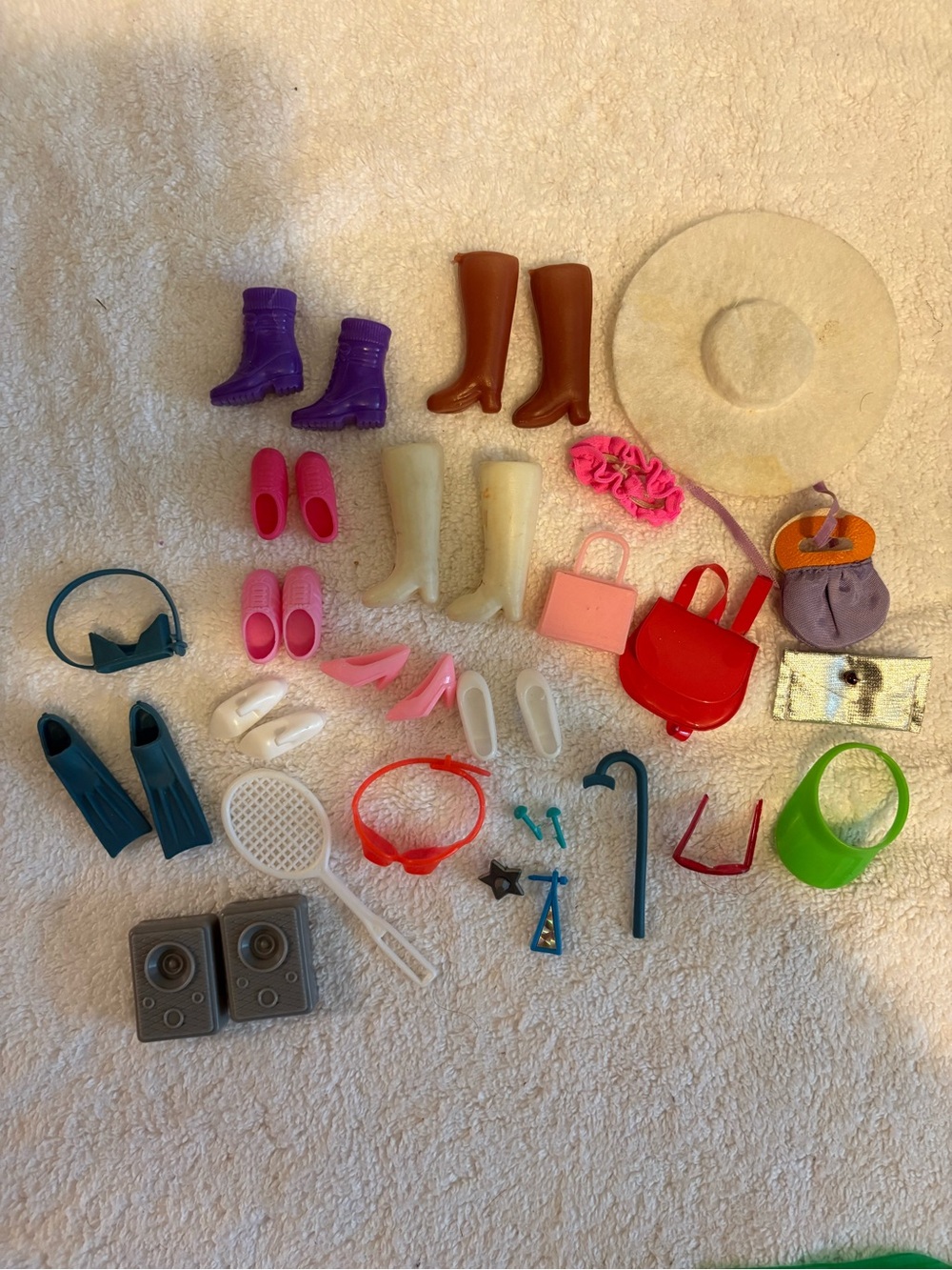 Lot Of Vintage Barbie Shoes Boots Accessories 1980s 1990s Purse Visor Racquet